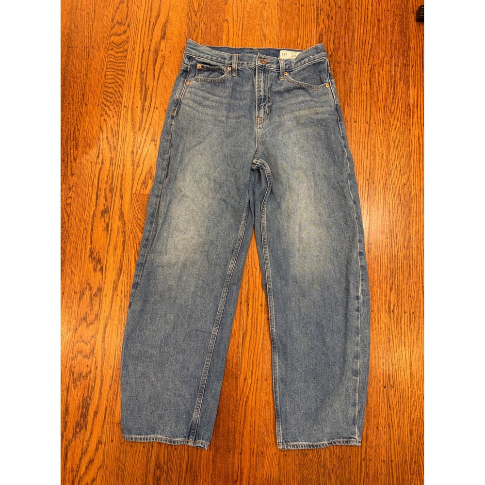 Gap Barrel High Rise Jeans Women 29 8R Medium Wash Blue Denim Curved Leg Cotton